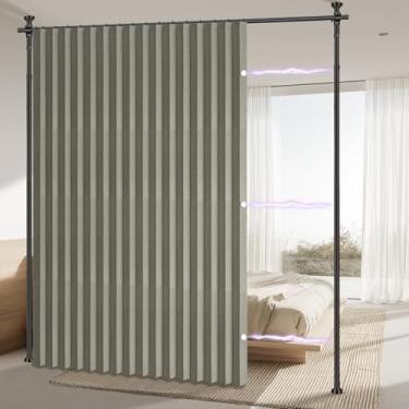 Imagem de AJAZZ Cortinas de privacidade para divisória de quarto com blackout e à prova de som (cinza, L 250 x C 212 cm, 1 painel) + hastes de cortina sem perfuração (H) 103-120 × (L) 89-254 cm, divisória de