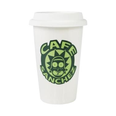 Imagem de Copo de café oficial Rick and Morty Cafe Sanchez com tampa [473 ml] copo isolado, caneca de viagem de cerâmica de parede dupla, caneca de chá, casa, academia, ao ar livre, bebidas quentes ou geladas, da JustFunky