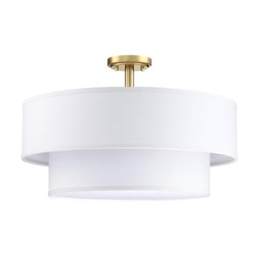 Imagem de Doraimi Lighting Luminária De Teto Semi-Embutida Com 4 Cúpulas Tecido Branco-Sujo, Acabamento Em Bronze Escovado, Tambor 20" Para Quarto, Sala Estar, Jantar E Corredor