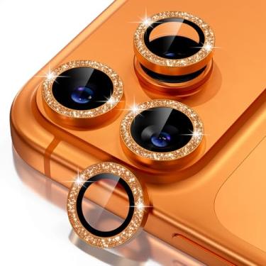 Imagem de Misea Compatível com protetor de lente de câmera de telefone 17 Pro/telefone 17 Pro Max, protetor de tela de vidro temperado 9H, acessórios de decoração de anel individual de metal, glitter laranja