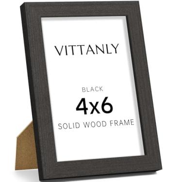 Imagem de Vittanly Porta-retrato 10 x 15 cm, moldura de madeira maciça com acrílico, inclui tapete de 9 x 12 cm, pendurar na parede ou mesa para decoração de casa, preto, 1 pacote
