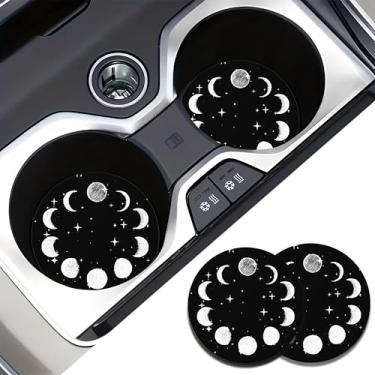 Imagem de 2 peças de porta-copos de silicone para carro - fases da lua céu noturno - O porta-copos é forrado com material absorvente, livre de mofo, fácil de limpar e mantém o suporte de copo do carro limpo e