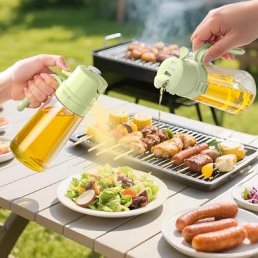 Imagem de Pulverizador de óleo 2 em 1 para cozinhar, dispensador de óleo de 470 ml para cozinha, dispensador de azeite de oliva para utensílios de cozinha, fritadeira a ar, salada, churrasco (verde)