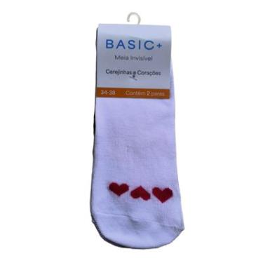 Imagem de Conjunto com 2 Pares de Meias, Modelo Super Invisivel, Tamanho Adulto 34-38, Basic+ CEREJA e CORAÇÃO
