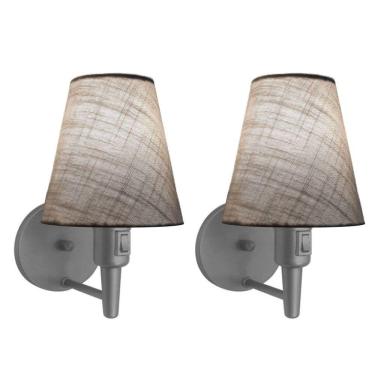 Imagem de Kit-2 Arandela Cone Md-2013 Cinza C- Inter Liga E Desl Cúpula Em Tecido Cinza - Bivolt