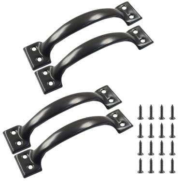 Imagem de Zorfeter 4 peças de maçanetas de metal de 15 cm, puxador de porta grande rústico, puxadores de armário duráveis para armários de móveis, gaveta de cozinha, cômoda/portão (preto)