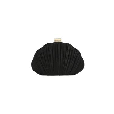 Imagem de SweatyRocks Bolsa feminina Seashell Evening Plissada Festa Casamento Bolsa transversal, Preto, one_size