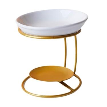 Imagem de IEUDNS Queimador de óleos Essenciais de Cerâmica com Estrutura Metálica, Difusor de óleos Essenciais, Queimador de Cera de Cerâmica, Aquecedor de Cera para Q, Ouro