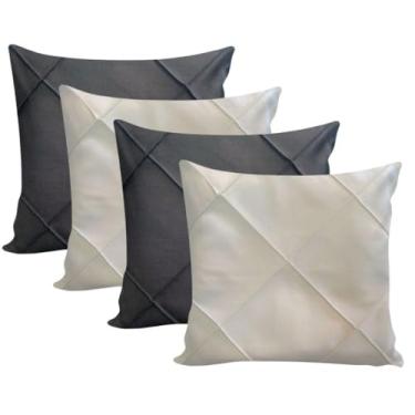 Imagem de Kit 4 Capas de Almofada Suede Drapeada 45x45cm Decorativas para Sofá e Cama Elegante Sala de Estar(2 Cinza + 2 Bege)
