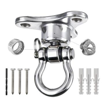 Imagem de Helffer Gancho giratório de aço inoxidável com rolamentos lisos, gancho giratório resistente de 180° + 360° (capacidade de 680 kg), para suporte de balanço, rede de ioga, bolsa de areia, bolsa pesada