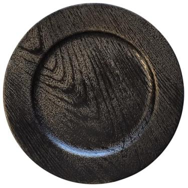 Imagem de Opexscal Placas de carregamento pretas antigas de 33 cm, carregador redondo para pratos de jantar, carregadores de pratos de fazenda, carregadores de mesa rústicos para festas, jantares de família, 6