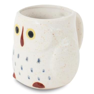 Imagem de Caneca de cerâmica japonesa Mino ware em forma de coruja (grande) feita no Japão (importação do Japão) CPM027 (chiffon branco)