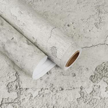 Imagem de EaseStick Papel de parede de concreto cinza rachado, descasque e cole papel de parede de cimento industrial envelhecido para quarto, sala de estar, 39,9 x 406,4 cm, papel de contato cinza sintético