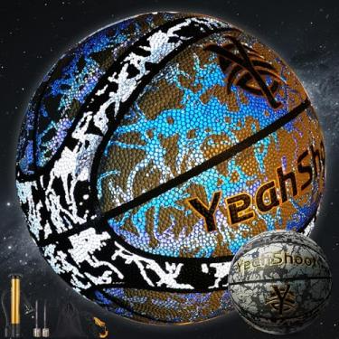 Imagem de YeahShoot Bola de basquete brilhante para meninos e jovens, bola de basquete holográfica refletiva e que brilha no escuro, durável e elegante para todas as quadras (preto e cinza, tamanho 7/75 cm)