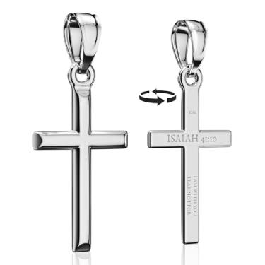 Imagem de ZENLUNANO Colar com pingente de cruz com versículo da Bíblia - Aço inoxidável 316L de alta qualidade, design polido elegante, agradável à pele, joia cristã para homens e mulheres, Medium, Aço