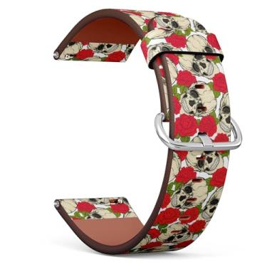 Imagem de Compatível com Garmin Forerunner 165/165 Music, Forerunner 35/45/45S, 20 mm, pulseira de relógio de couro de substituição (caveira vermelha)