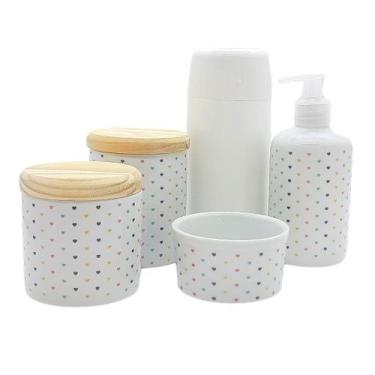 Imagem de Kit de Higiene para Bebê e Lavabo Poá Colorido com 5 Peças e Tampa de 