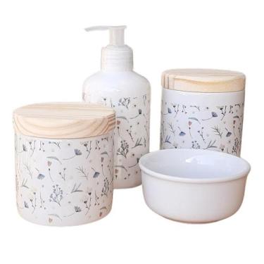 Imagem de Kit de Higiene para Bebê Lavabo Arabescos - 4 Peças em Porcelana e Mad