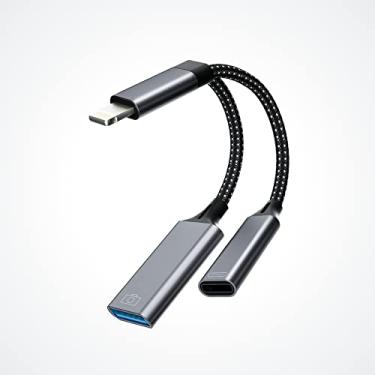 Imagem de Para iPhone OTG Splitter Cabo Dongle Adaptador Lightning Macho para USB Fêmea Flash Conversor Câmera Leitor de Cartão Mouse Teclado Drive Memory Stick Cabo de Carregamento 12 13 14 Pro Max para iPad