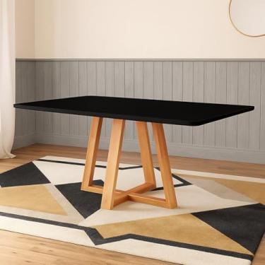 Imagem de Mesa de Jantar Luxo 120x90 Tampo Mdf/vidro para 4 Lugares Pés Madeira Maciça Pérola - Mel/preto
