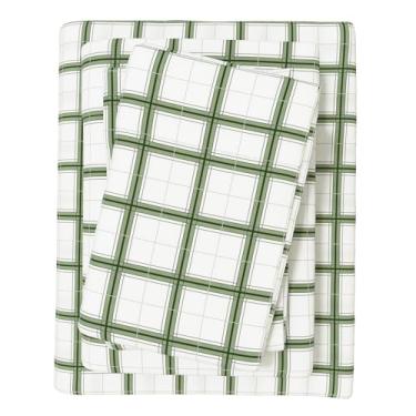 Imagem de Great Bay Home Jogo de lençóis de flanela tamanho casal - 100% algodão turco, escovado, xadrez e listrado - ultramacio, aconchegante, conjunto de cama de 4 peças (xadrez xadrez - verde/cinza)