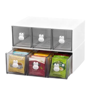 Imagem de 2/3 peças de caixa de chá de plástico com 3 gavetas, suporte de armazenamento de saquinho de chá transparente empilhável, organizador de mesa, organizador de cozinha para sachês de açúcar, café