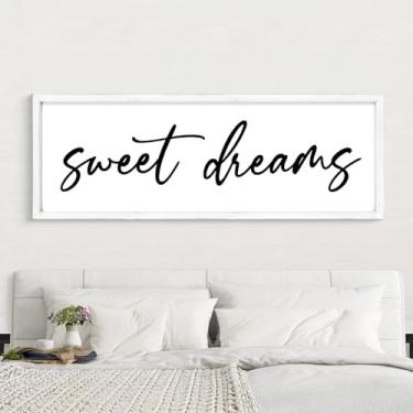 Imagem de UPPER DECOR Decoração de parede Sweet Dreams acima da cama 106 cm × 38 cm placa grande para quarto de fazenda moldura de madeira para quarto de hóspedes decoração de parede para quarto principal