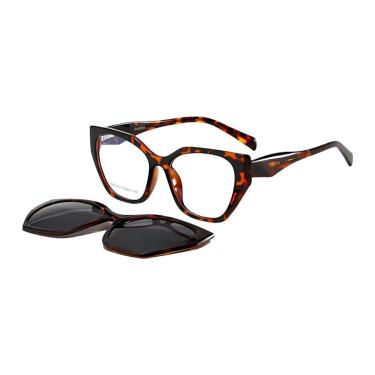 Imagem de Óculos Armação 2 em 1 Clip-On Olho de Gato Feminino Mafa Tartaruga Frizz