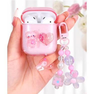Imagem de Boaretiu Capa para Airpods 2/1 para mulheres meninas e meninas fofo Kawaii - Capa feminina elegante com design de gato com mosquetão e para Air pods 2/1