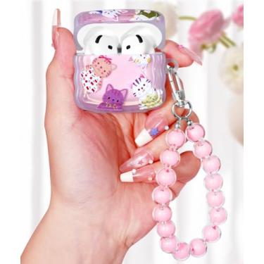 Imagem de Boaretiu Capa para Airpods 4 2024 para mulheres meninas meninas fofo Kawaii - Capa feminina elegante com design de gatos com mosquetão e Kaychain para Air pods 4
