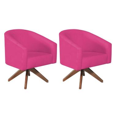 Imagem de Kit 02 Poltronas Decorativas Luiza Base Giratória De Madeira Suede - Doce Sonho Móveis Pink