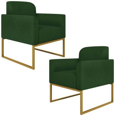Imagem de Kit 2 Poltronas Decorativas Suede Verde/Dourado