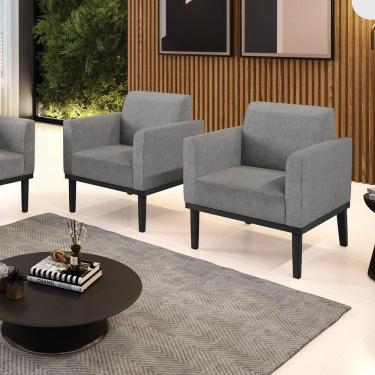 Imagem de Kit 2 Poltronas Decorativas Pés Fixo Em Madeira Preto Linho Cinza Mesclado