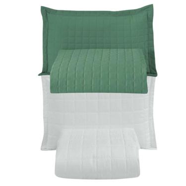 Imagem de Combo 2 Kit Cobre Leito Colcha Monaco Solteiro Dupla Face Verde Branco 100% Poliéster