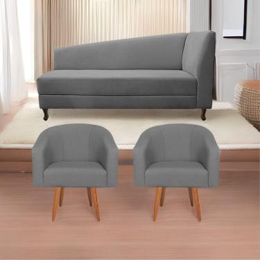 Imagem de Kit Diva Recamier Heitor 185cm Lado Esquerdo e 02 Poltronas Luiza Suede Cinza
