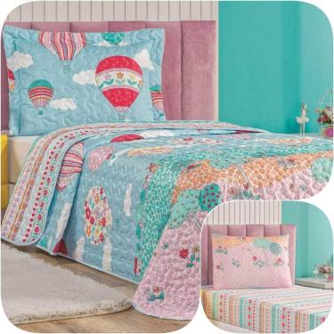 Imagem de Kit Colcha Solteiro Bouti Kids Com Jogo De Lençol 4 Peças Balão