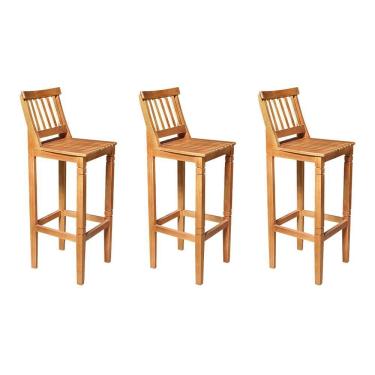 Imagem de Kit 3 Banquetas Alta De Ripada Com Encosto Confort - Castanho - Marrom