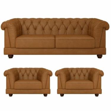 Imagem de Kit Chesterfield Sofá 2 Lug E 2 Poltronas Helena Captonê Living Luxo e