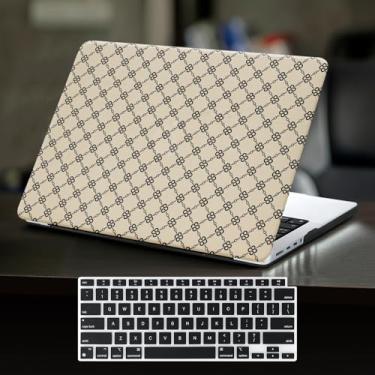 Imagem de Capa compatível com MacBook Air de 13,5 polegadas 2025 2024-2022 M4 M3 M2 A3240 A3113 A2681, couro texturizado quadriculado, creme plástico, capa rígida para MacBook Air 13 polegadas M4 + capa para