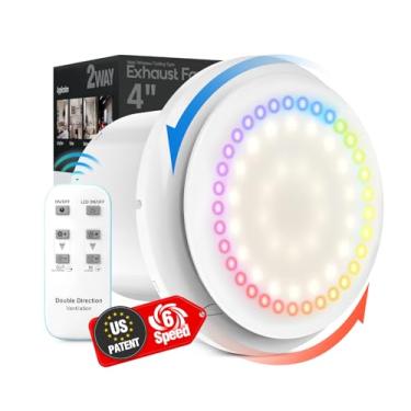 Imagem de Exaustor de banheiro com luz, 10 luzes RGB atualizadas 2 vias 6 velocidades, ventilador de banheiro com luz e controle remoto, motor CC de baixo ruído, 3000 RPM, ventiladores domésticos economizadores