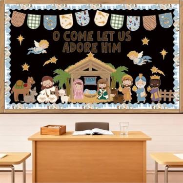 Imagem de Shejdgart Decorações de quadro de avisos de presépio - Conjunto de decorações de sala de aula de Jesus de Natal com recortes de papel cristão religioso, decoração de quadro de avisos, Natal, presépio