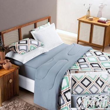 Imagem de Edredom 2,60m x 2,40m + Jogo de Cama Malha Quality King 05 Peças 100% 
