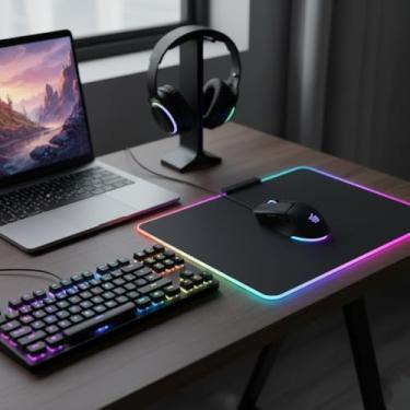 Imagem de Mouse pad para jogos RGB, mouse com iluminação LED com vários modos de cor, bordas costuradas e base antiderrapante, superfície de tecido liso para jogadores de PC, configuração de mesa - 300 mm