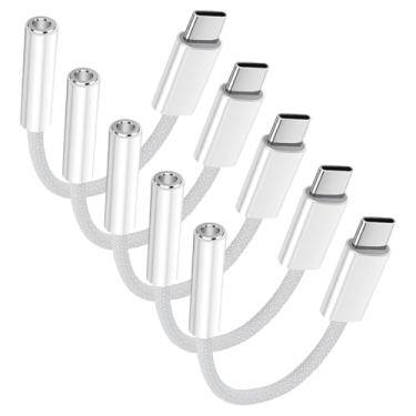 Imagem de Pacote com 5 adaptadores USB C para fone de ouvido de 3,5 mm tipo C, cabo auxiliar de áudio, dongle compatível com iPhone 16/15/15 Plus/15 Pro/15 Pro Max/iPad/Pixel, Samsung Galaxy S23 S22 S21 S20