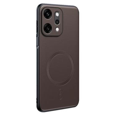 Imagem de HAOMRIYL Capa magnética para Oppo Find X9/X9pro, capa de telefone de couro minimalista fina proteção total da lente coldre à prova de choque, marrom, X9