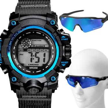 Imagem de Relogio Prova Dagua Masculino Digital + Oculos UV Proteção pulseira aj
