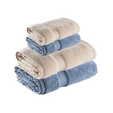 Imagem de Jogo de Toalhas Super Soft Zero Twist 4 Pe�as � Banh�o e Rosto � 500g/m� � Toque Macio, Alta Absor��o e Secagem R�pida � Altihaus (Bege/Azul)