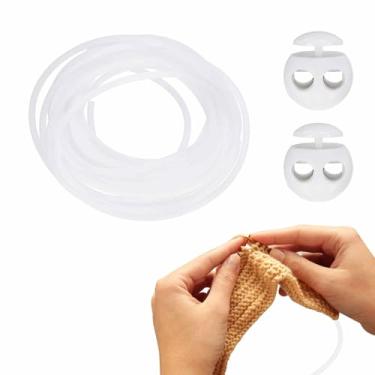 Imagem de HARFINGTON 1 kit de rolha de ponto de 8 mm x 3,3 metros de cabos de tricô de PVC com travas de plástico de 2 furos para marcadores de ponto de barbeiro, rolhas de agulha de tricô, branco