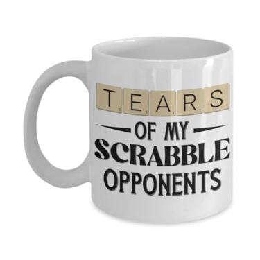 Imagem de Caneca Scrabble Tears of My Opponents Ideia engraçada de aniversário de Natal para jogadores de jogos de tabuleiro 11 ou 425 g. Novidade branca xícara de café de cerâmica para homens e mulheres