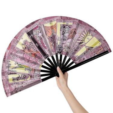 Imagem de Weysat Presente de tarô de Natal, cartão de tarô, leque de mão, leque de rave, grande, dobrável, bambu, cartomante, decoração bruxa, presentes para mulheres, cosplay cigano, EDM, música, gala